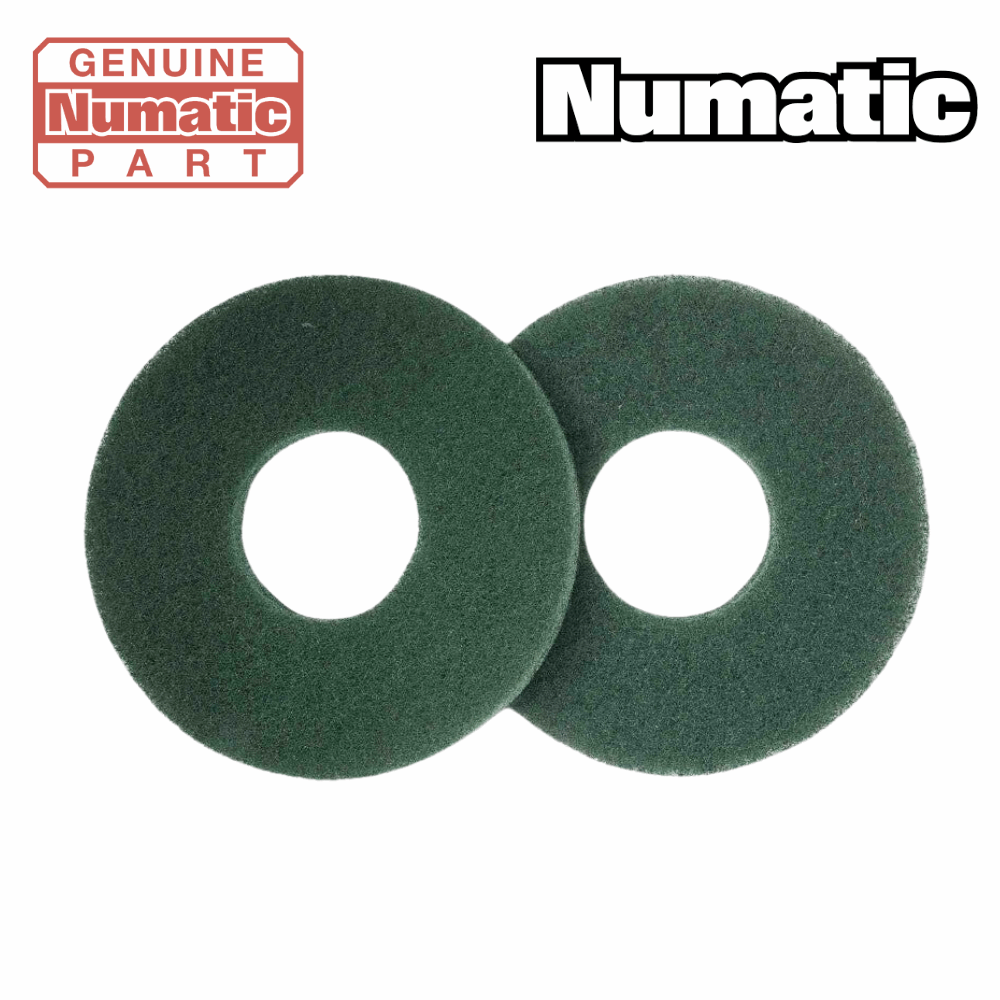 Numatic 912352 NUC244 NX 220mm green heavy-duty floor cleaning pads, pack of 10, ideal for robust cleaning tasks.