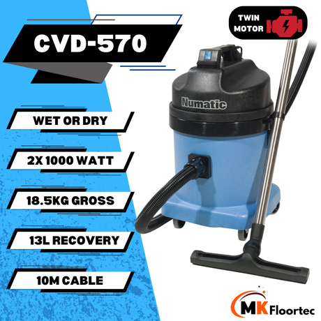 Numatic CVD570 industrial wet and dry vacuum cleaner with two motors specification