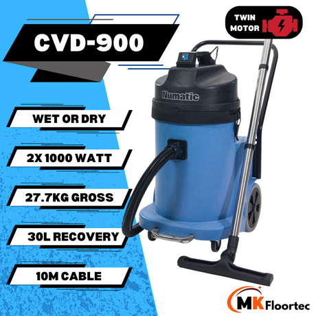 Numatic CVD900 industrial wet and dry vacuum cleaner for floods and car valeting specifications