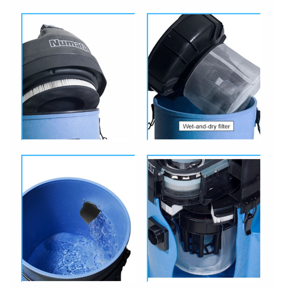 Numatic CVD900 industrial large wet and dry vacuum cleaner features