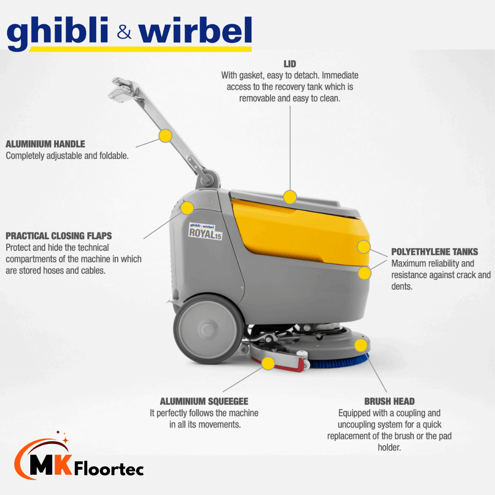 Ghibli & Wirbel ROYAL 15 M 38 BC Scrubber Dryer Lithium Plus Battery Powered Compact Floor Cleaning Machine