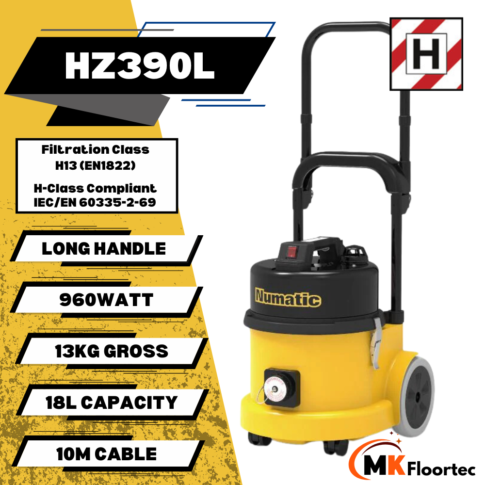 Numatic HZ390L H-Class vacuum cleaner for Asbestos dust extraction with Long handle specification
