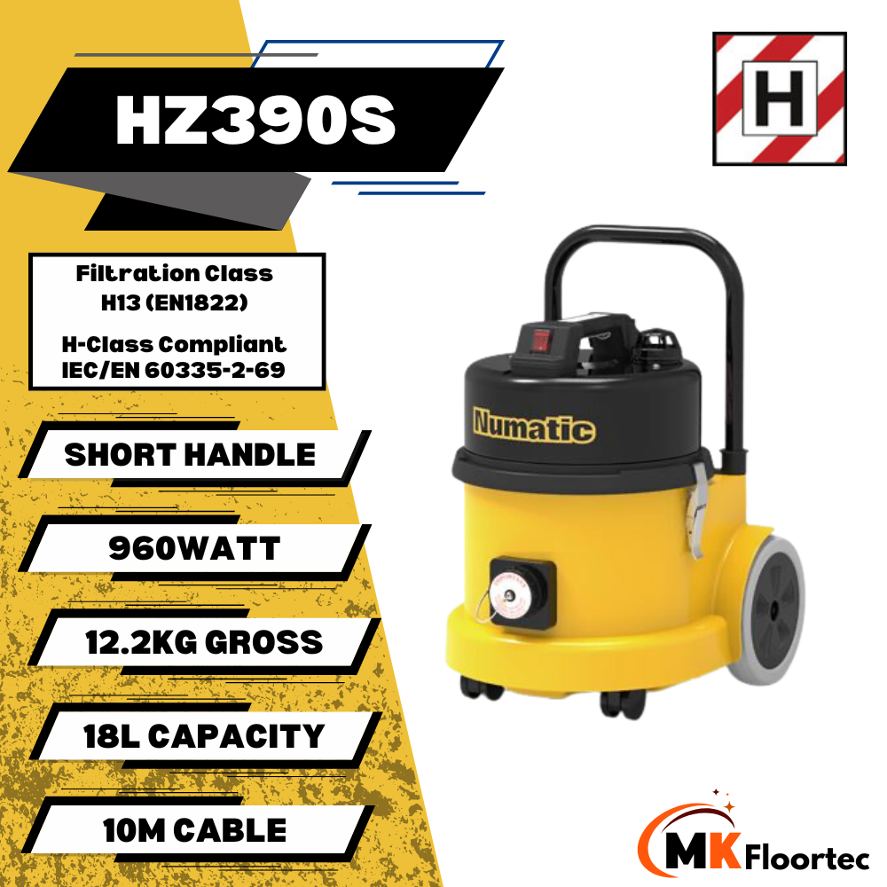 Numatic HZ390S H-Class dust extractor for worksite hazardous material vacuum cleaner specification