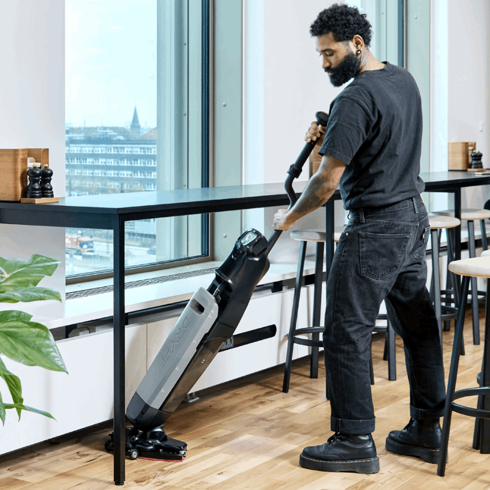 Nilfisk DRYFT Compact Floor Scrubber Dryer excels in cleaning challenging spaces with professional-grade efficiency.