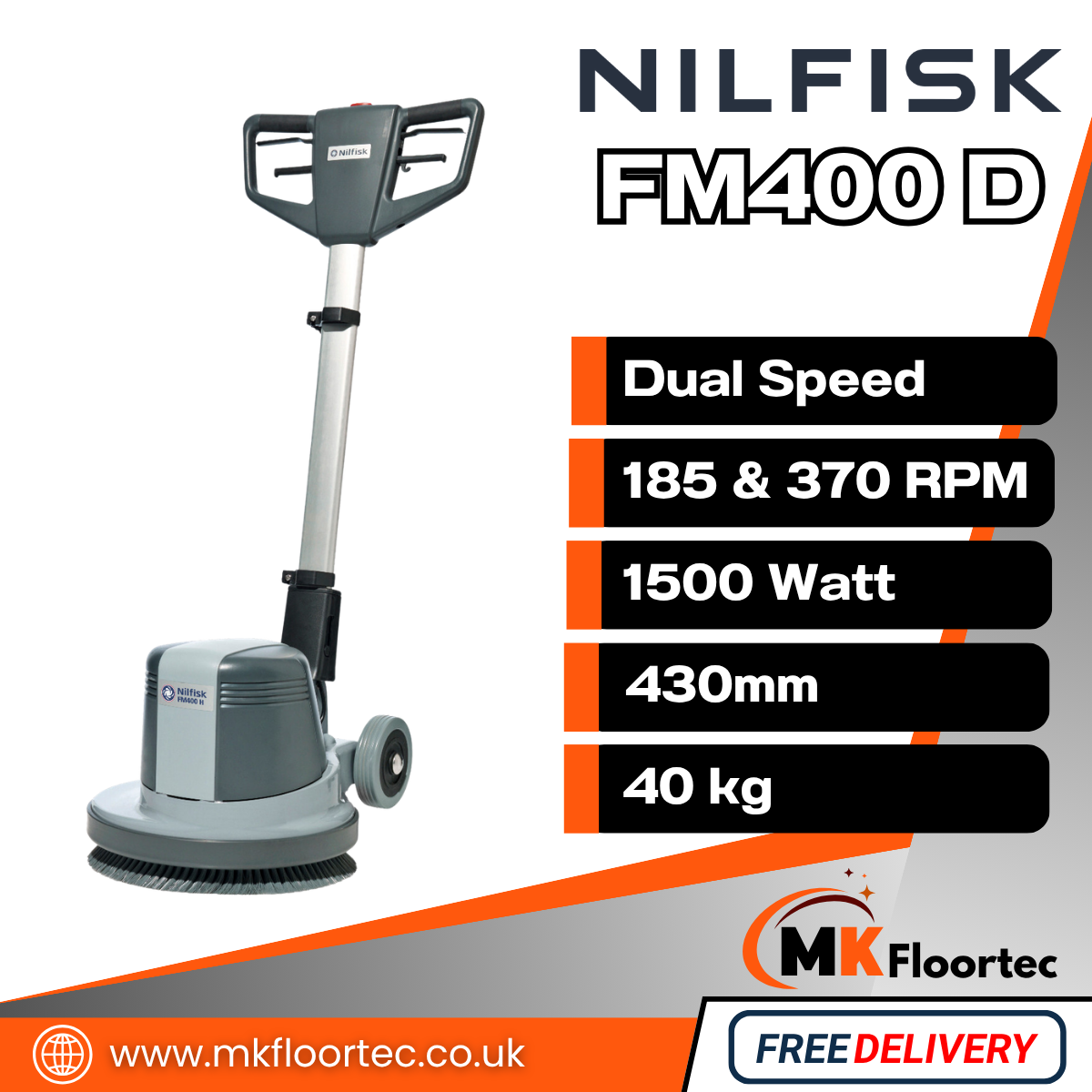 Nilfisk FM400 D Floor Scrubber - Dual Speed Industrial Rotary Machine