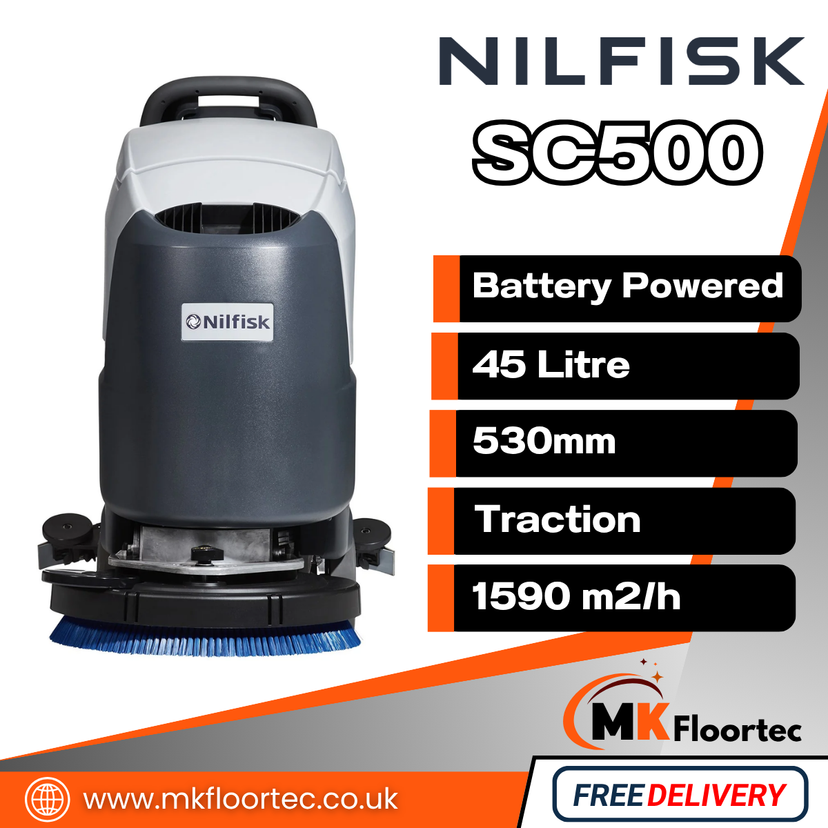 Nilfisk SC500 53D Walk-Behind Scrubber Dryer – Battery Commercial Floor Machine