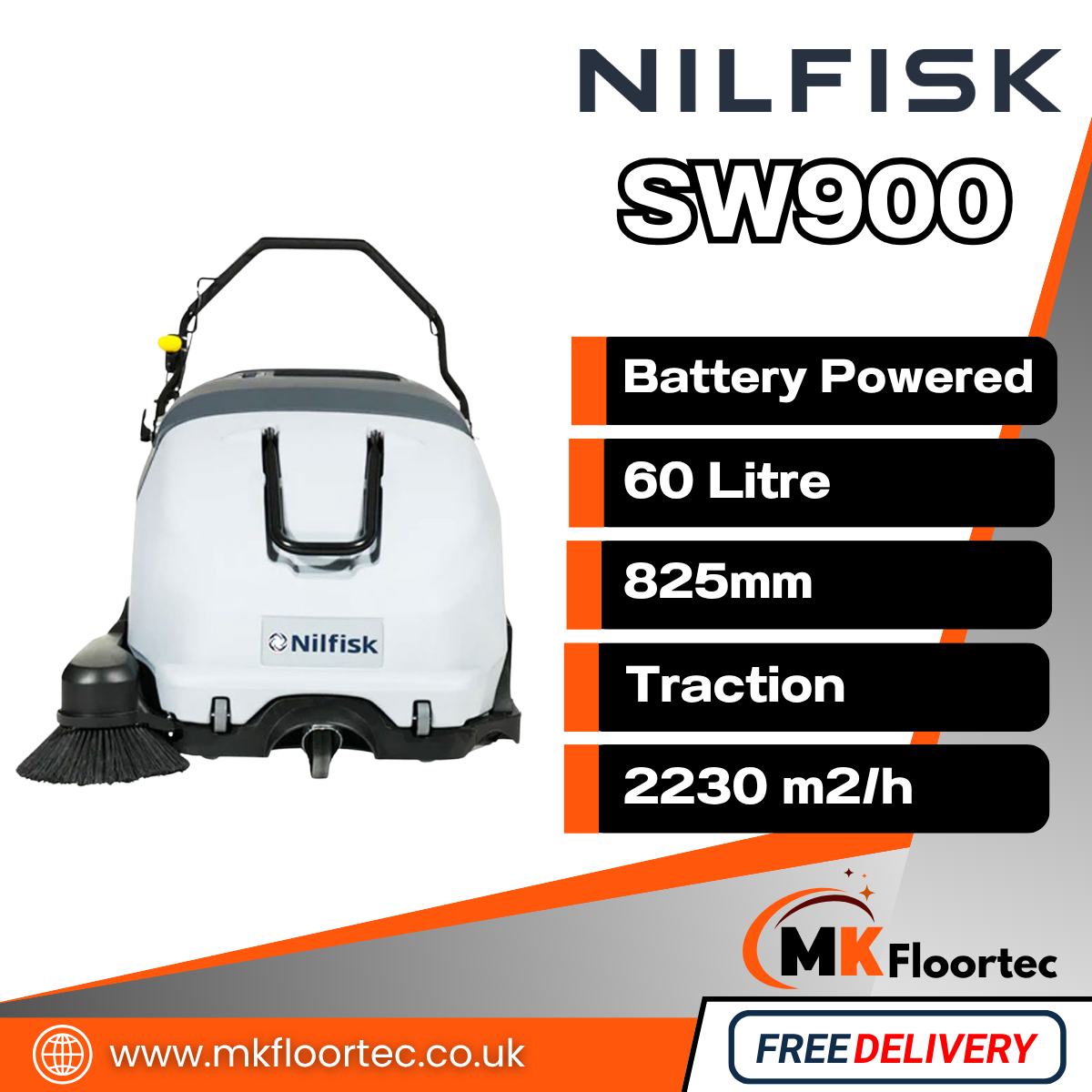 Nilfisk SW900 Walk-Behind Battery Powered Industrial Sweeper