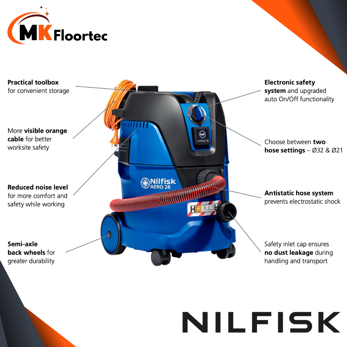 Nilfisk AERO 26-2H PC H Class Hazardous Dust Vacuum Cleaner