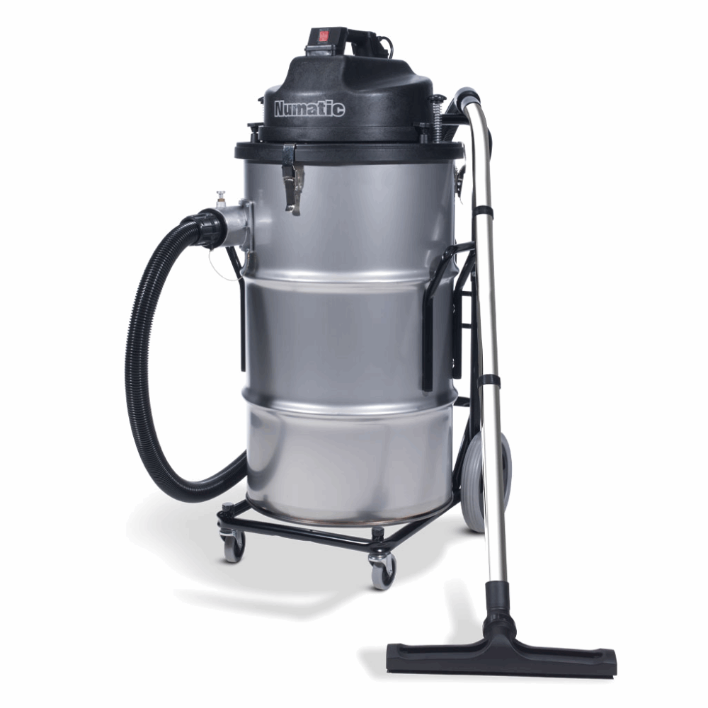 Numatic NTD2003 dry vacuum cleaner, equipped with twin motors and a 60-litre tank, ideal for industrial cleaning tasks.