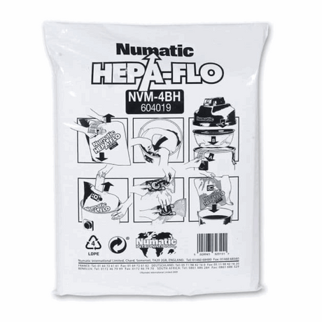 Pack of 10 genuine Numatic NVM-4BH HepaFlo vacuum cleaner dust bags for WV, HZ 750 & 900 models.