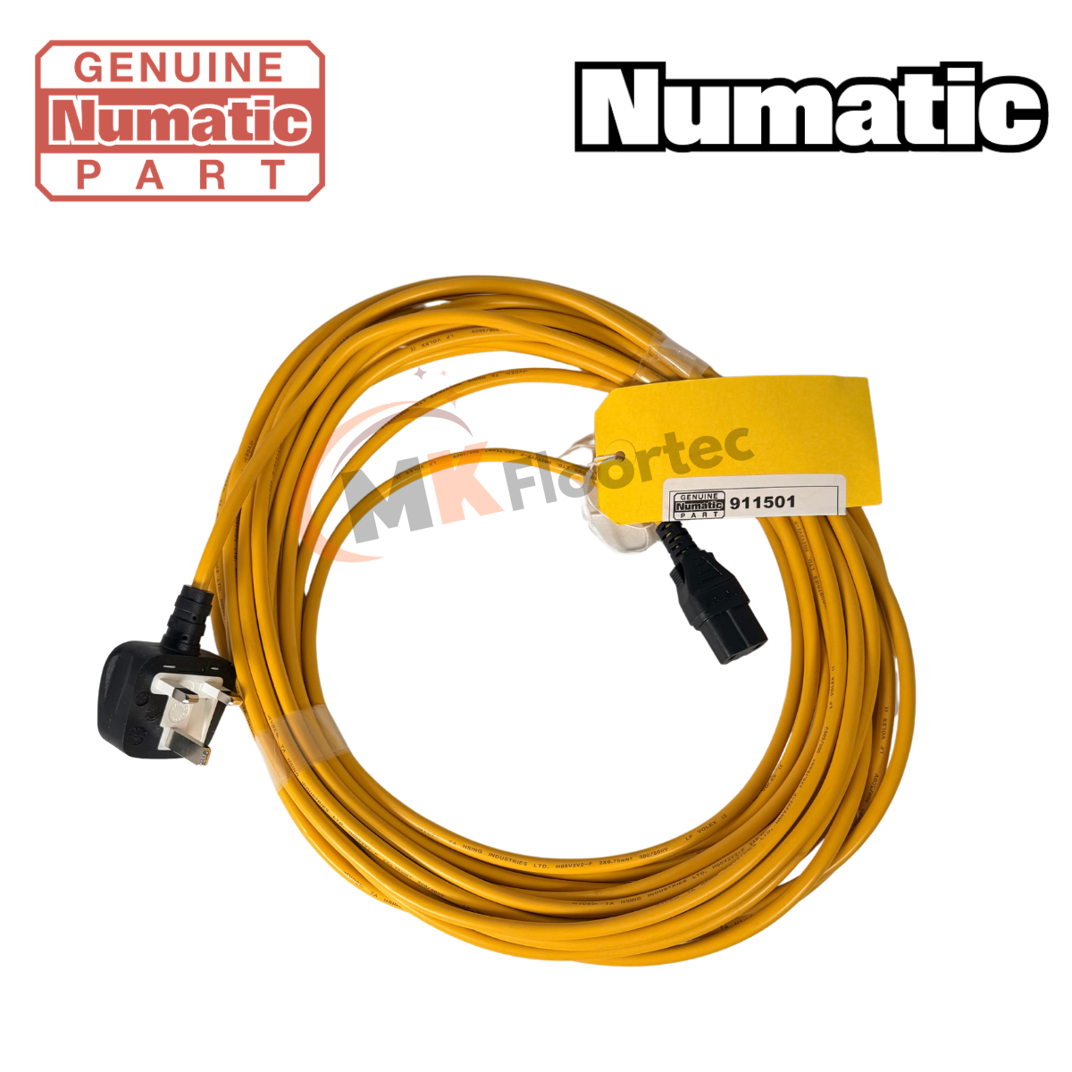 Numatic 911501 12.5m Yellow Plug-in Mains Cable PPR Series
