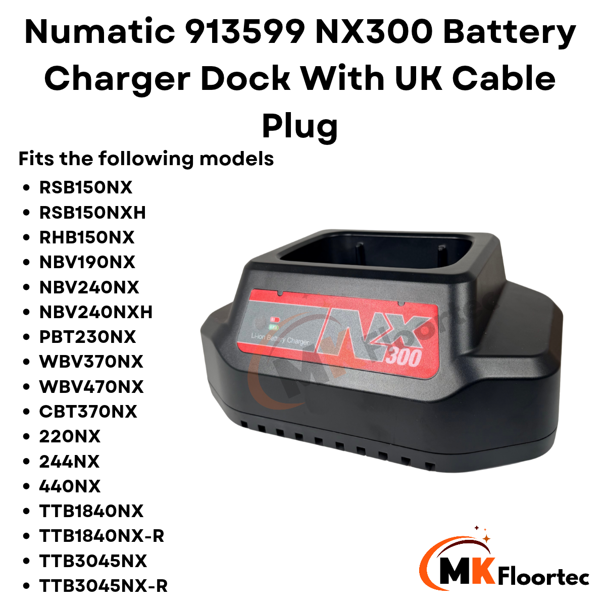 Numatic 913599 NX300 Battery Charger Dock With UK Cable Plug