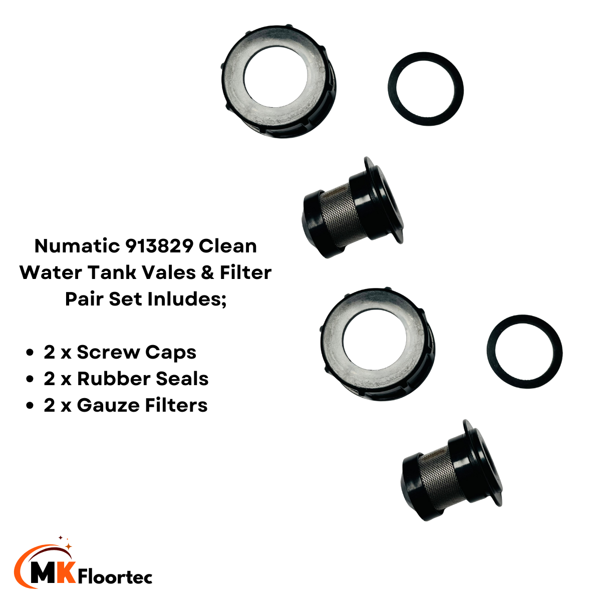 Numatic 913829 Clean Water Tank Vales & Filter Pair 244NX - 440NX