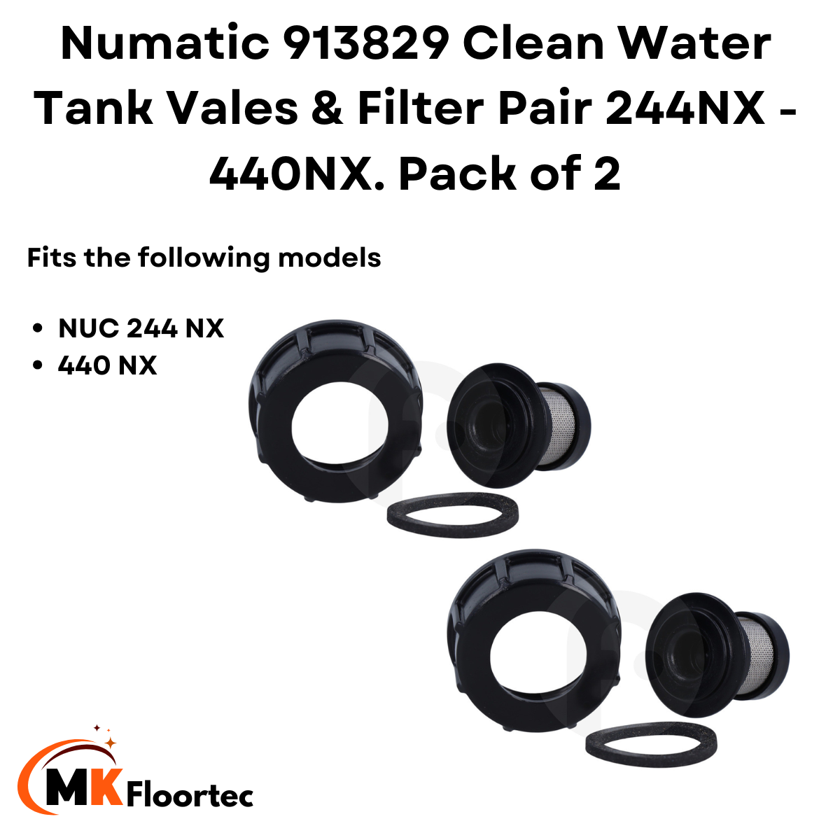 Numatic 913829 Clean Water Tank Vales & Filter Pair 244NX - 440NX