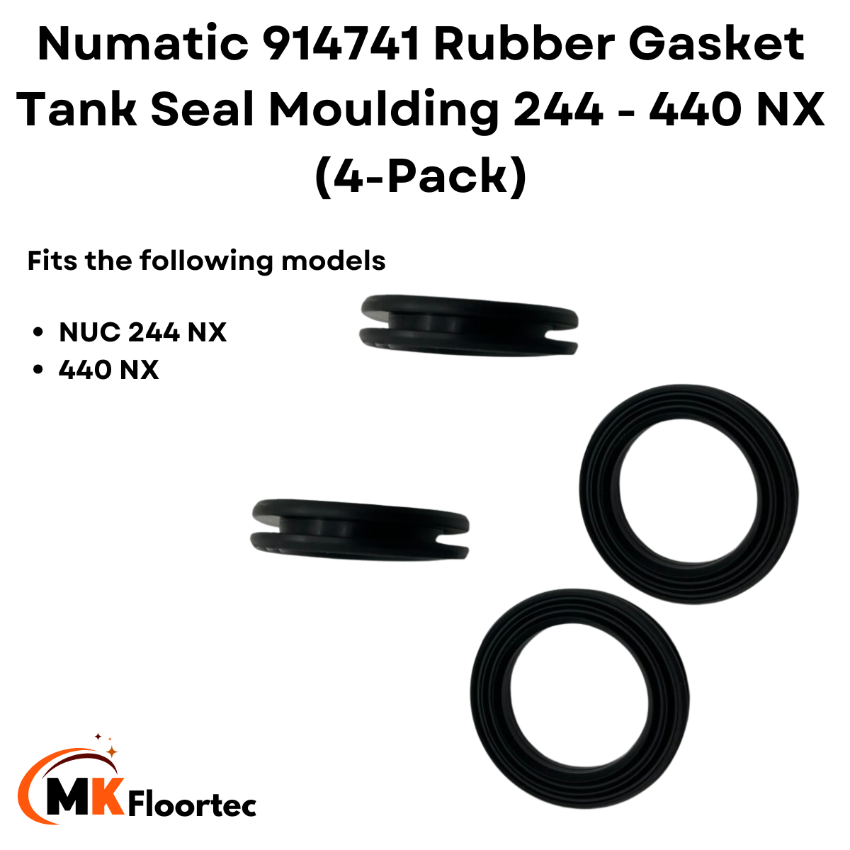 Numatic 914741 Rubber Gasket Tank Seal Moulding 244 - 440 NX (4-Pack)