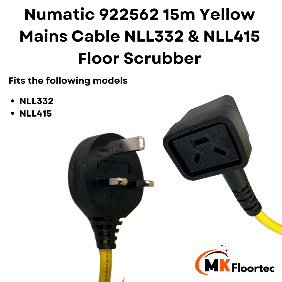 Numatic 922562 15m Yellow Mains Cable NLL332 & NLL415 Floor Scrubber