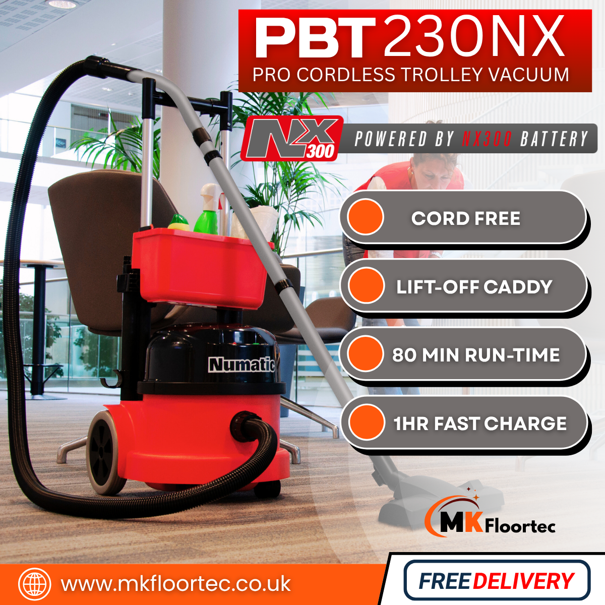 Numatic PBT230NX Cordless Trolley Vacuum Cleaner