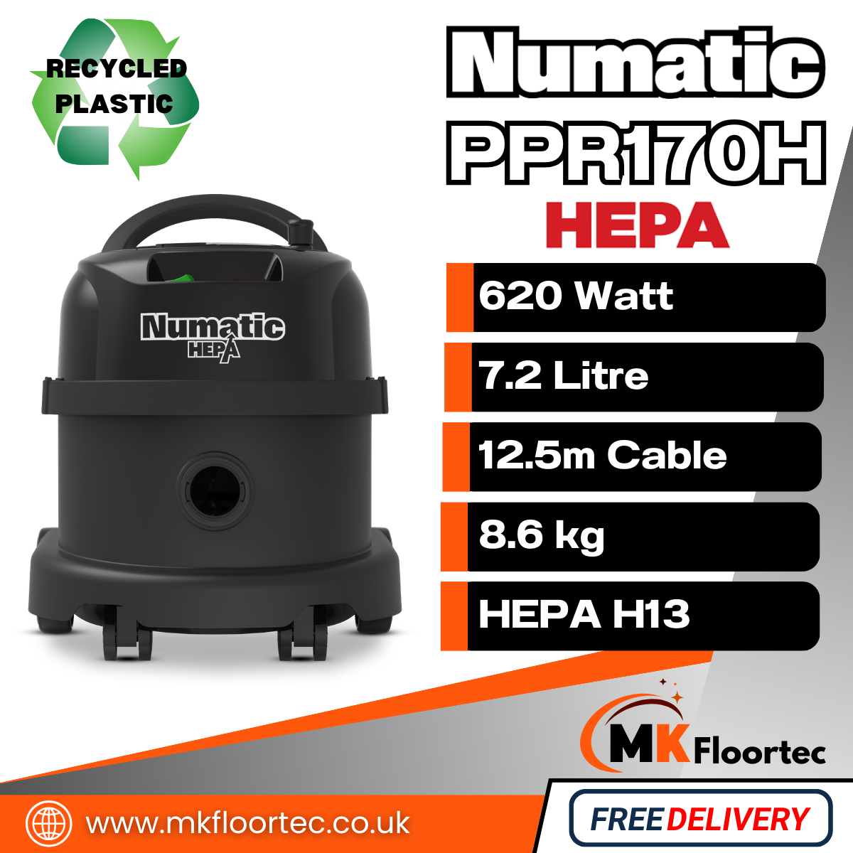 Numatic PPR170H HEPA Cylinder Vacuum Cleaner - Commercial Henry Allergy Hoover