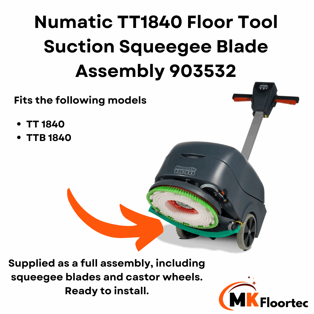 Squeegee assembly for Numatic 903532, compatible with TT 1840 and TTB 1840 scrubber dryers 903532