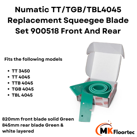 Numatic 900518 TT4045 TTB4045 squeegee blades, 650mm wide, made of durable green polyurethane