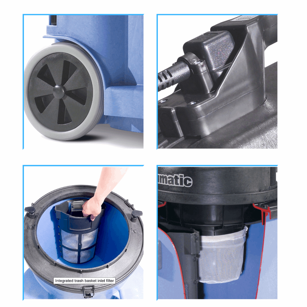 Numatic WV1800DH: robust wet vacuum with 70-litre capacity, powerful suction and waste dump hose for effective flood response.