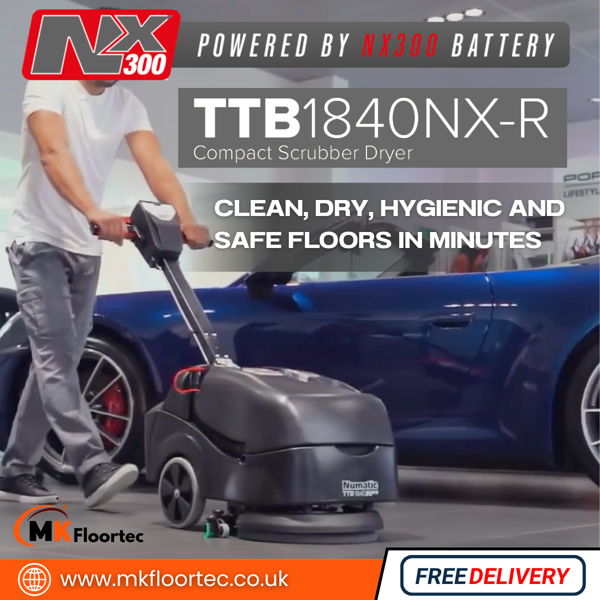 Numatic TTB1840NX-R Floor Scrubber Dryer - Battery Powered