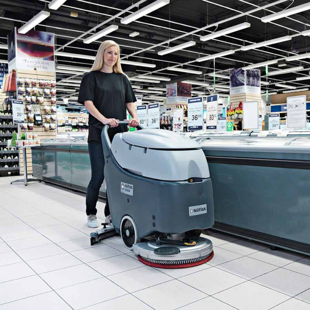 Nilfisk SC450 B Scrubber Dryer Battery Powered Cordless Floor Cleaning Machine - M.K. Floortec Services Ltd
