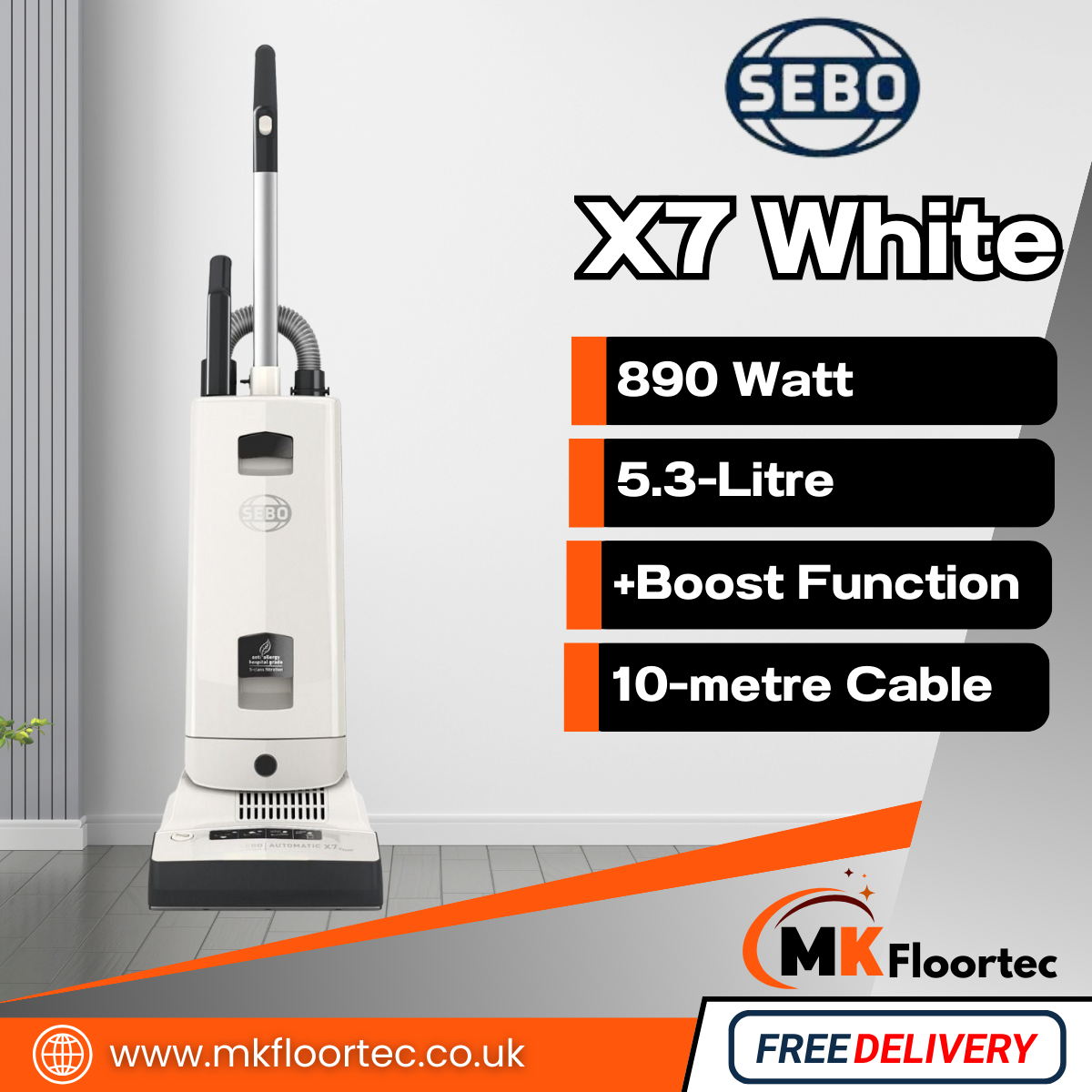 SEBO Automatic X7 White Upright Vacuum Cleaner 91501GB