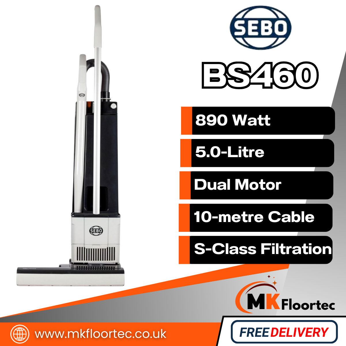 SEBO BS460 Upright Vacuum Cleaner - Commercial Grade 91090GB