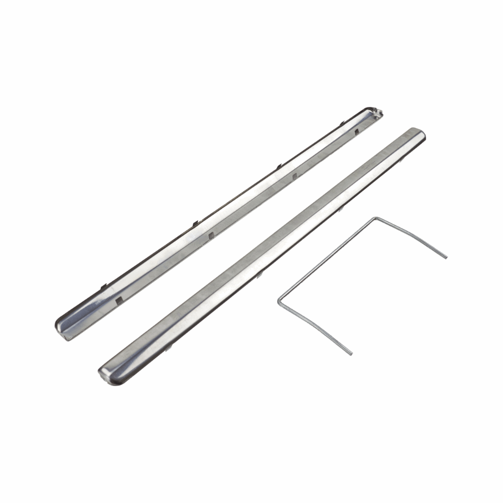 SEBO BS36 base plate features a 3-piece chrome strip set: front, rear, and roller guard; part number 2005, chassis strips