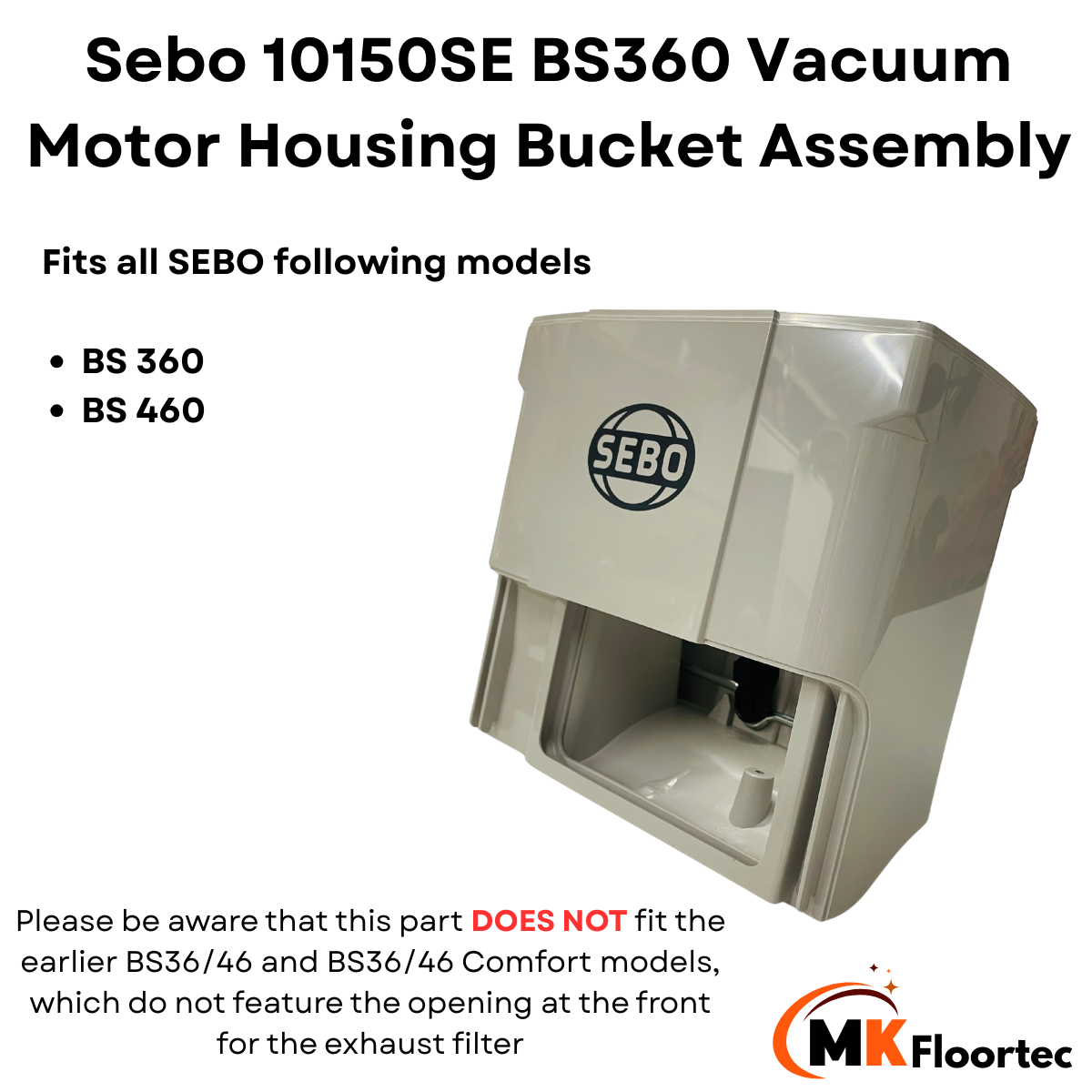 Sebo 10150SE BS360 Vacuum Motor Housing Bucket Assembly