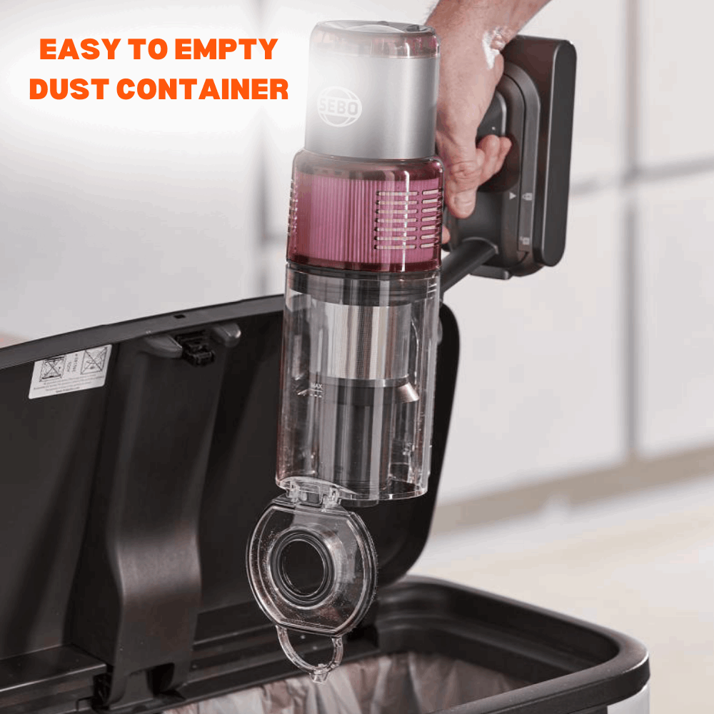 The SEBO BALANCE A1 MAGENTA is a cordless vacuum with a user-friendly, easy-to-empty dust bin for hassle-free cleaning.