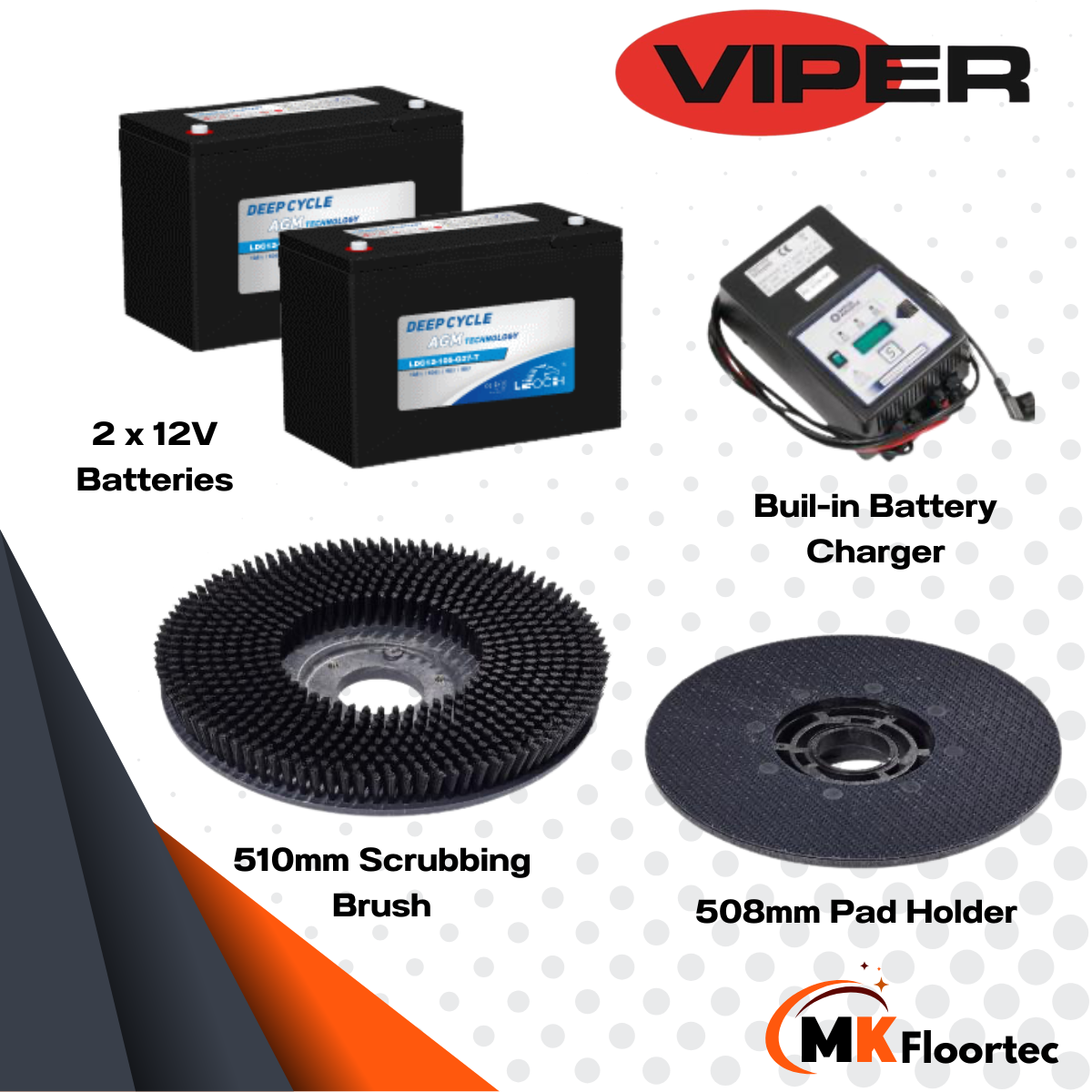 Viper AS5160T Scrubber Dryer With Traction 20-Inch - Battery Powered