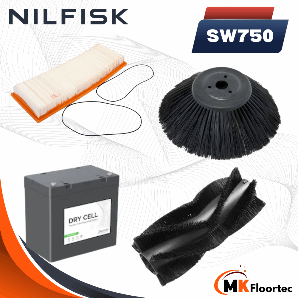 Nilfisk SW750 sweeper with side broom included attachments and accessories