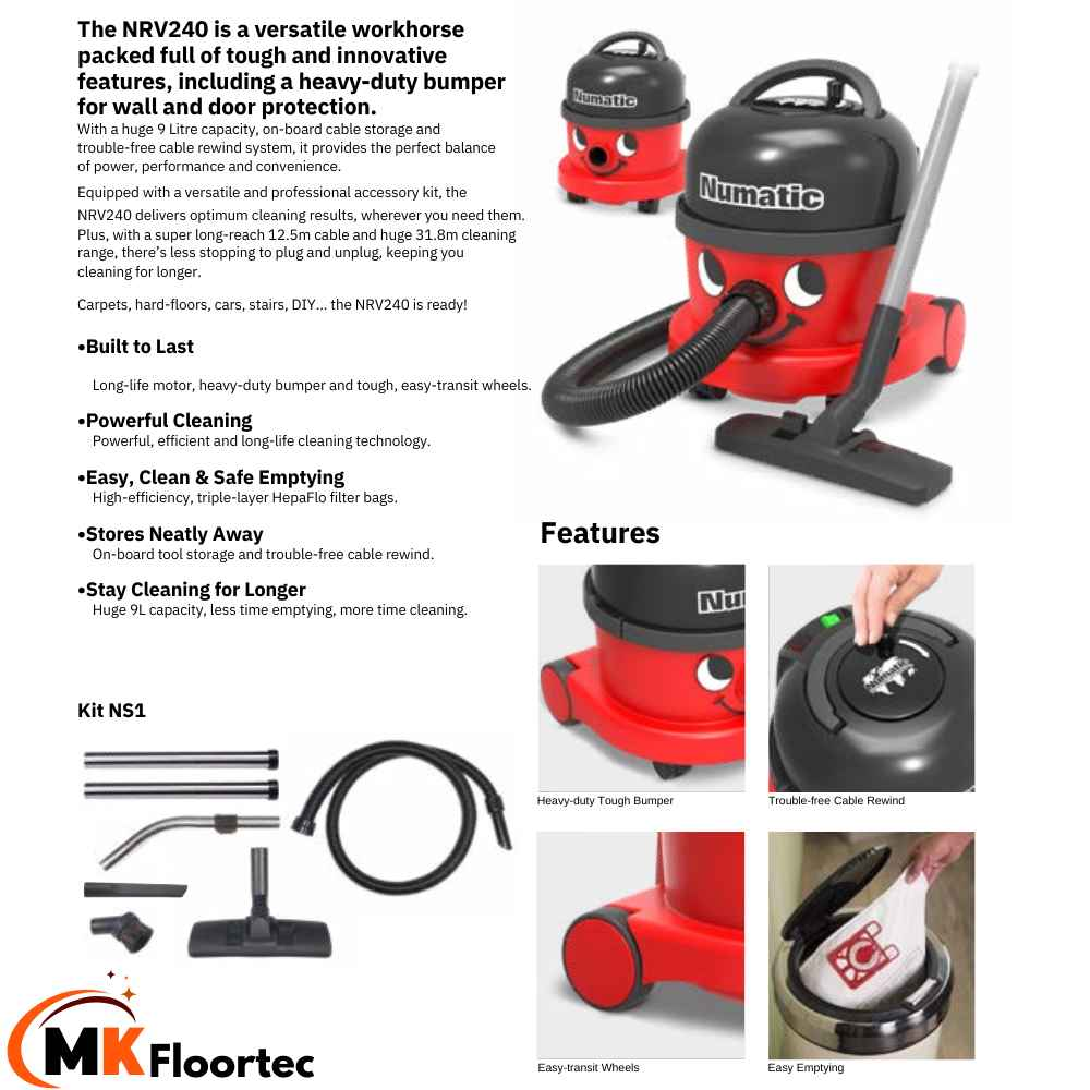 Numatic NRV240-11 Dry Commercial Cylinder Vacuum Cleaner