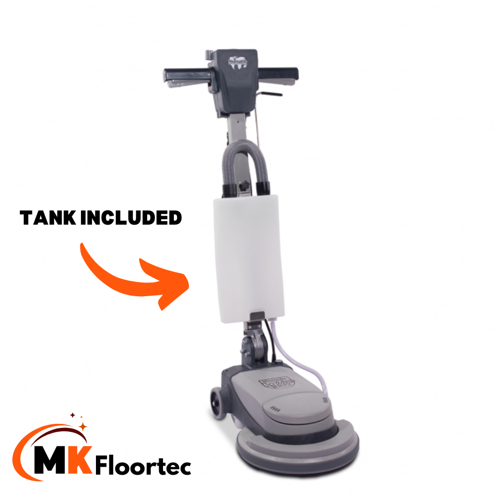 Efficient Numatic NLL332 LoLine NuSpeed rotary floor scrubber, equipped with a lightweight build and integrated cleaning solution tank.