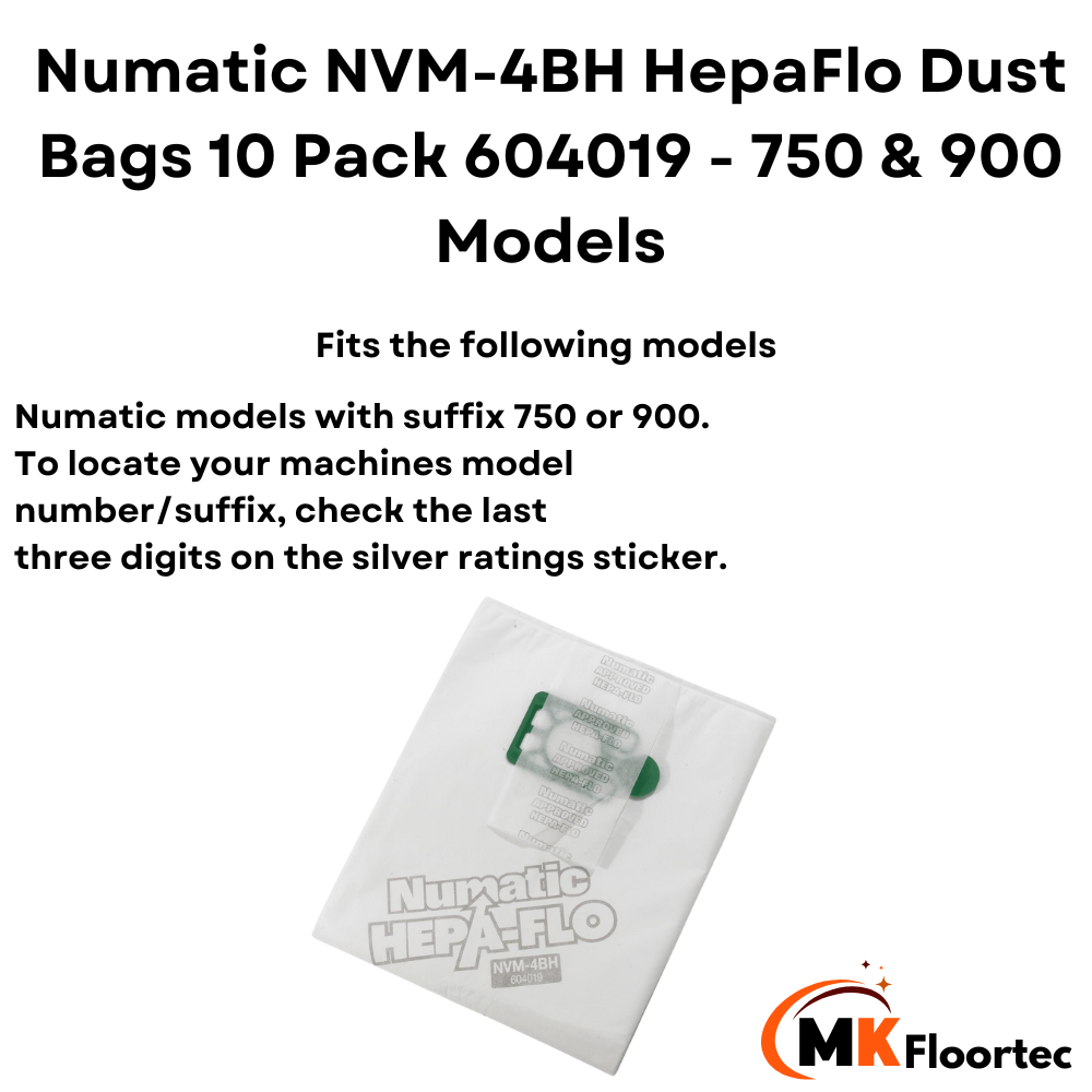 Genuine 10-pack of Numatic NVM-4BH HepaFlo vacuum cleaner dust bags, suitable for WV, HZ 750 & 900 models.