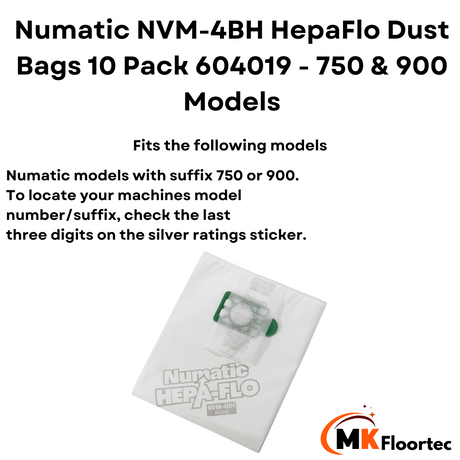 Genuine 10-pack of Numatic NVM-4BH HepaFlo vacuum cleaner dust bags, suitable for WV, HZ 750 & 900 models.