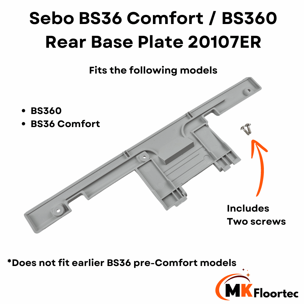 Sebo BS360 & BS36 Comfort vacuum cleaner rear base plate, part number 20107ER