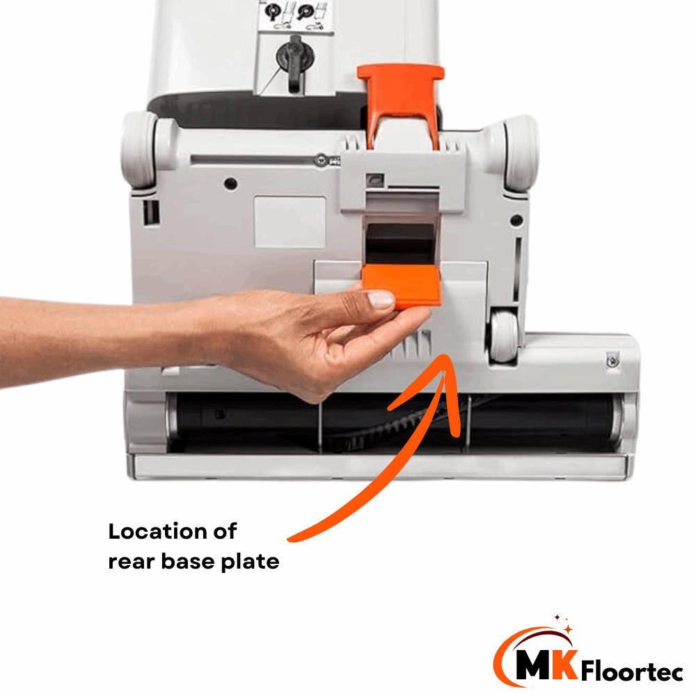 Sebo BS360 & BS36 Comfort vacuum cleaner's rear plastic base plate, part number 20107ER