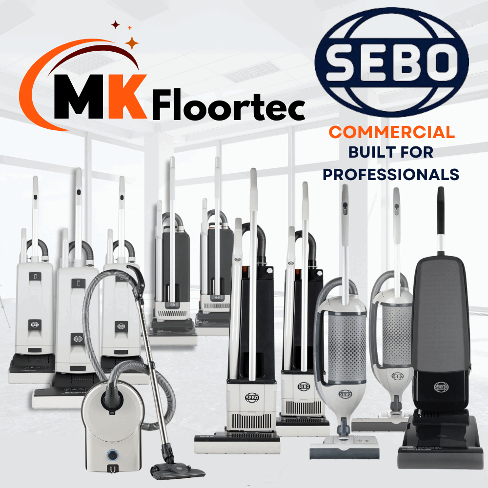 High-quality Sebo commercial vacuum cleaners from MK Floortec, renowned for their German engineering and professional performance