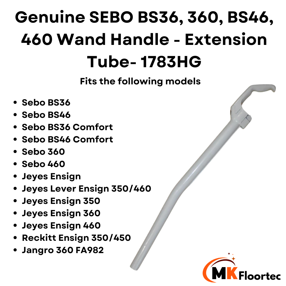 Suction wand handle assembly for SEBO BS series vacuum cleaners, part number 1783HG, compatible with BS36, BS360, BS46, BS460, and Comfort