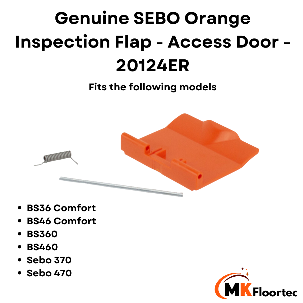 Orange spring-loaded inspection flap door for SEBO vacuum cleaners 20124ER