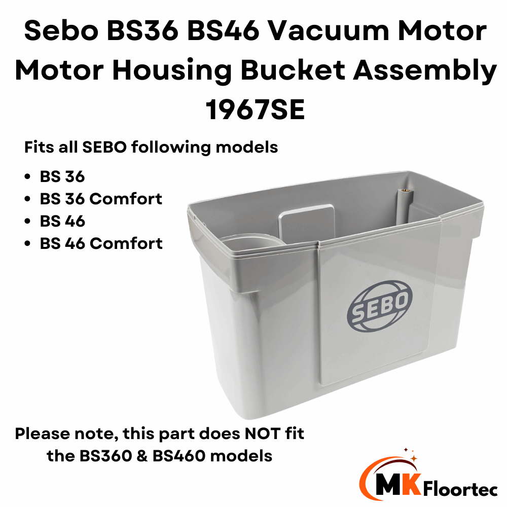 Motor housing bucket for Sebo BS36, BS46, and Comfort vacuum cleaners, part number 1967SE