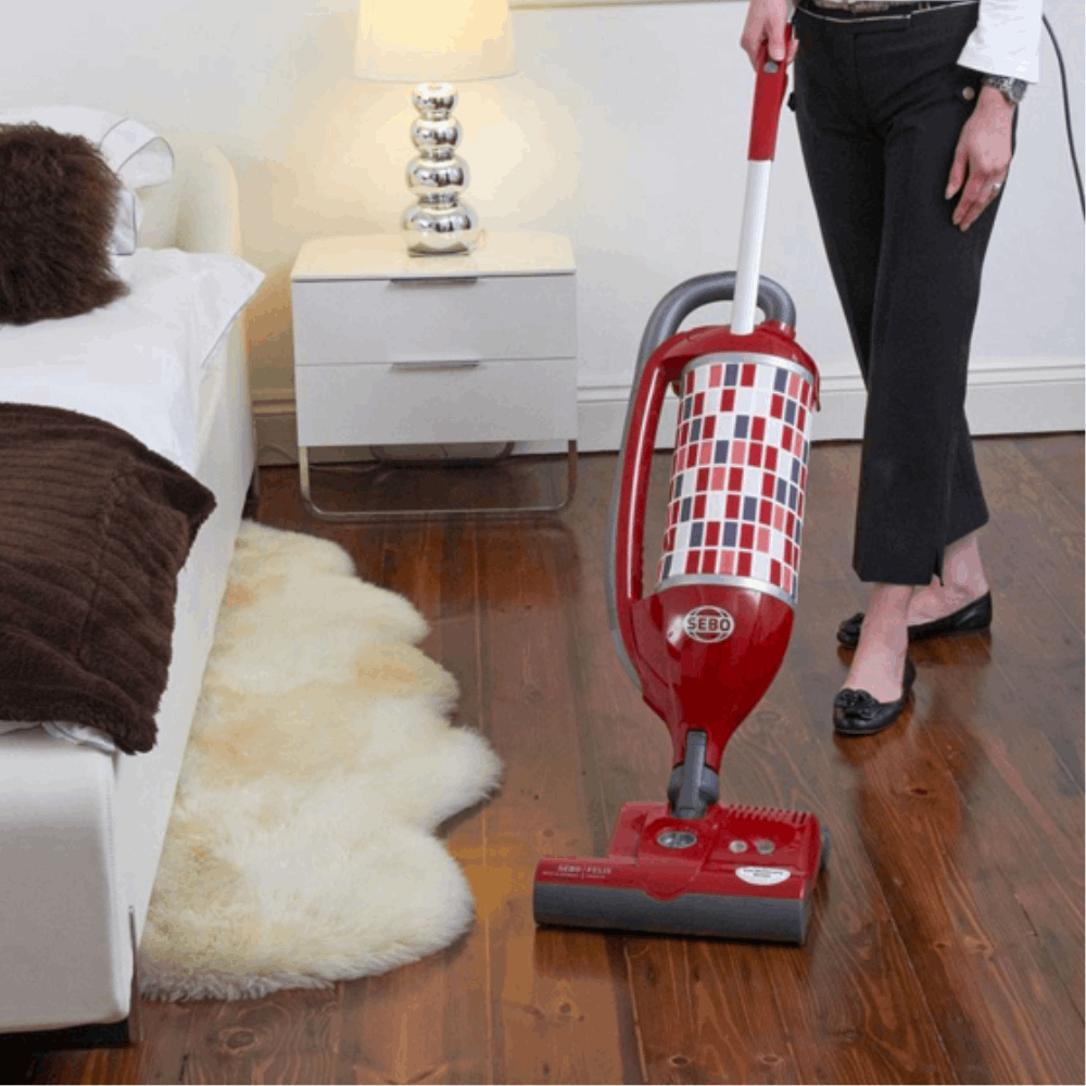 SEBO FELIX Rosso vacuum features dual motors for enhanced suction and brush roller performance on carpets and hard floors