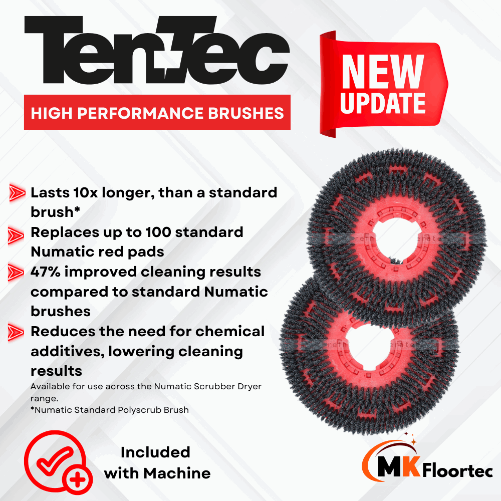 Numatic Ten-Tec floor cleaning machine long life scrubbing brushes