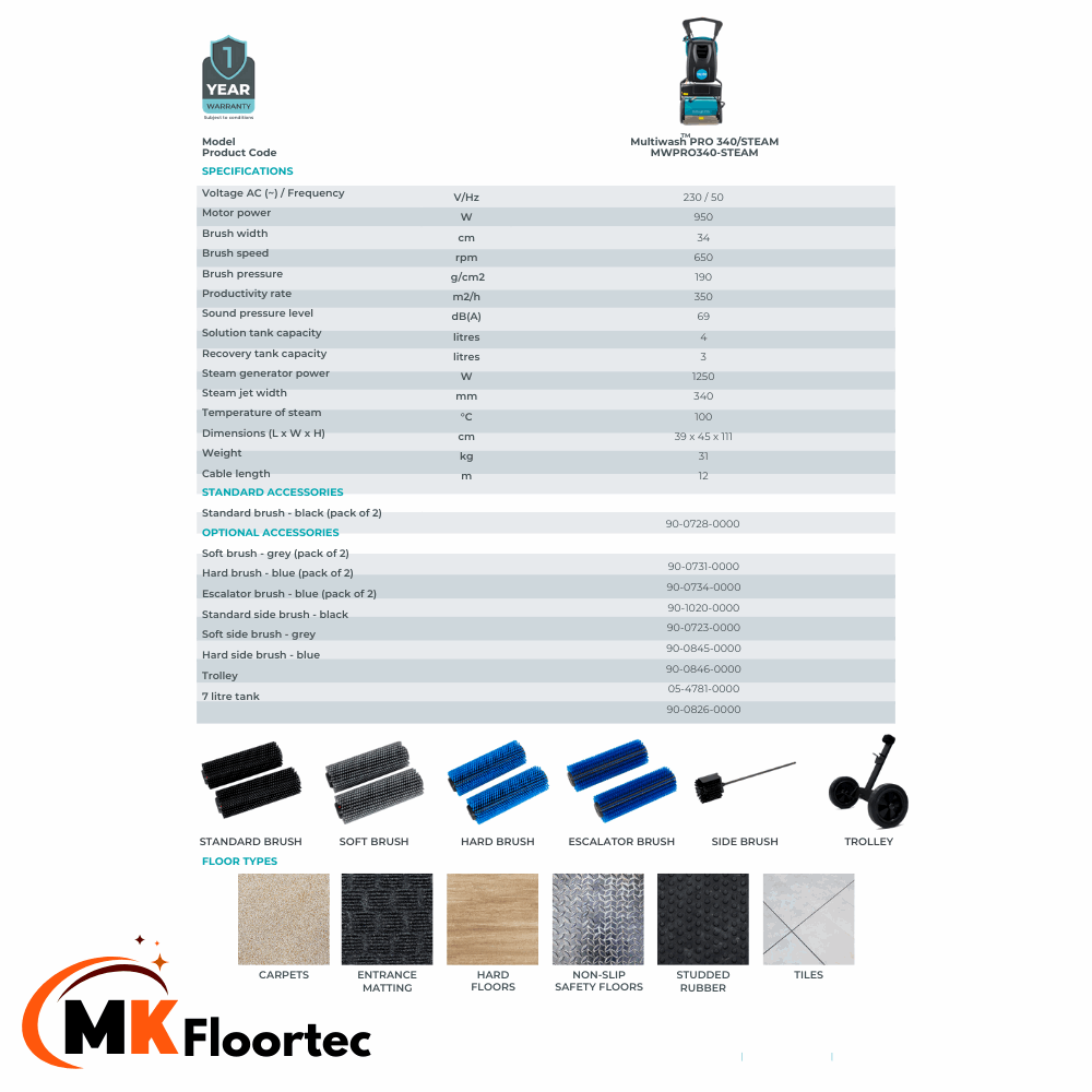 Truvox Multiwash Pro STEAM 340 Floor Scrubber Dryer