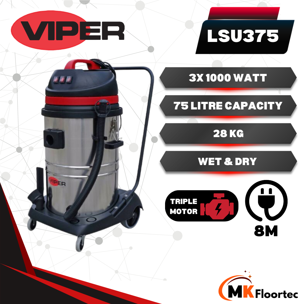 Viper LSU375 Wet & Dry Vacuum Cleaner Triple Motor 75 Litre - M.K. Floortec Services Ltd