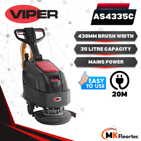 Viper AS4335C Mains Cable Powered Scrubber Dryer 240 Volt - M.K. Floortec Services Ltd