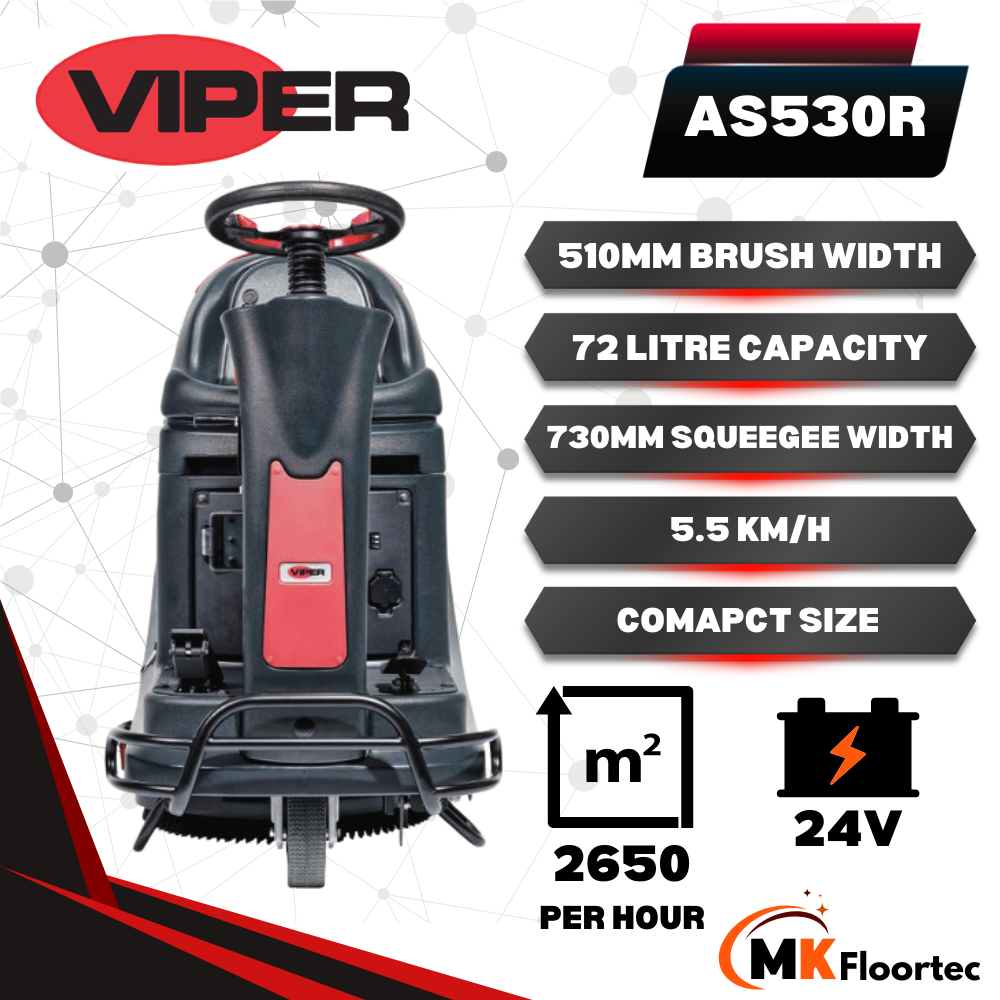 Viper AS530R Micro Ride On Battery Powered Scrubber Dryer - M.K. Floortec Services Ltd